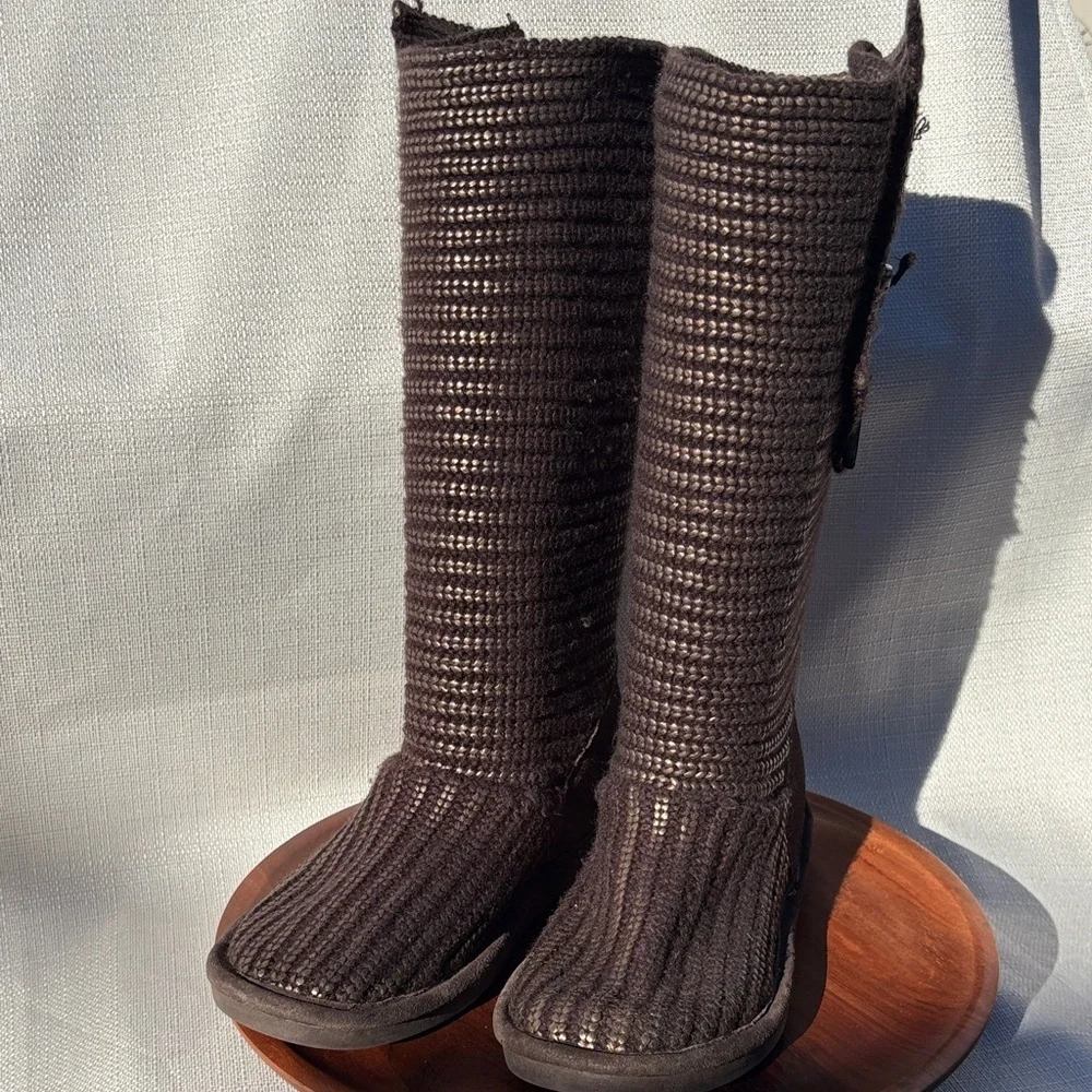 BearPaw Women's Knit Tall Winter Boots Brown/Gold Size 9
